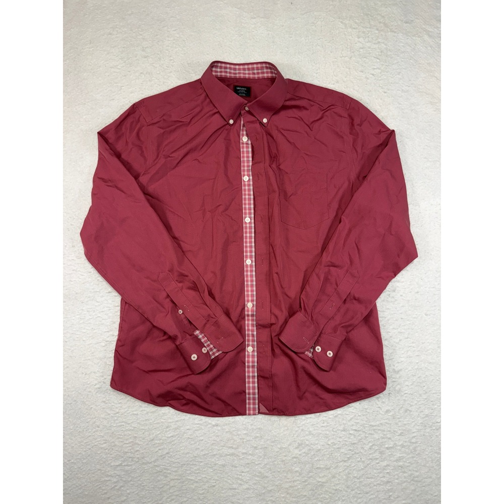 UNTUCKit Mens XL Slim Fit Wrinkle Free Red Plaid Trim Button Down Shirt LS